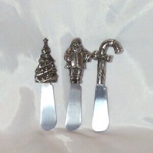 Christmas Cheese Ball Spreader Knife Set of 3 Tree Santa Candy Cane